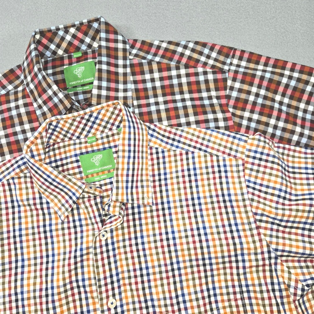 Forsyth of Canada Button Down Shirts Mens Medium Multicolor Check 2 Pack Bundle